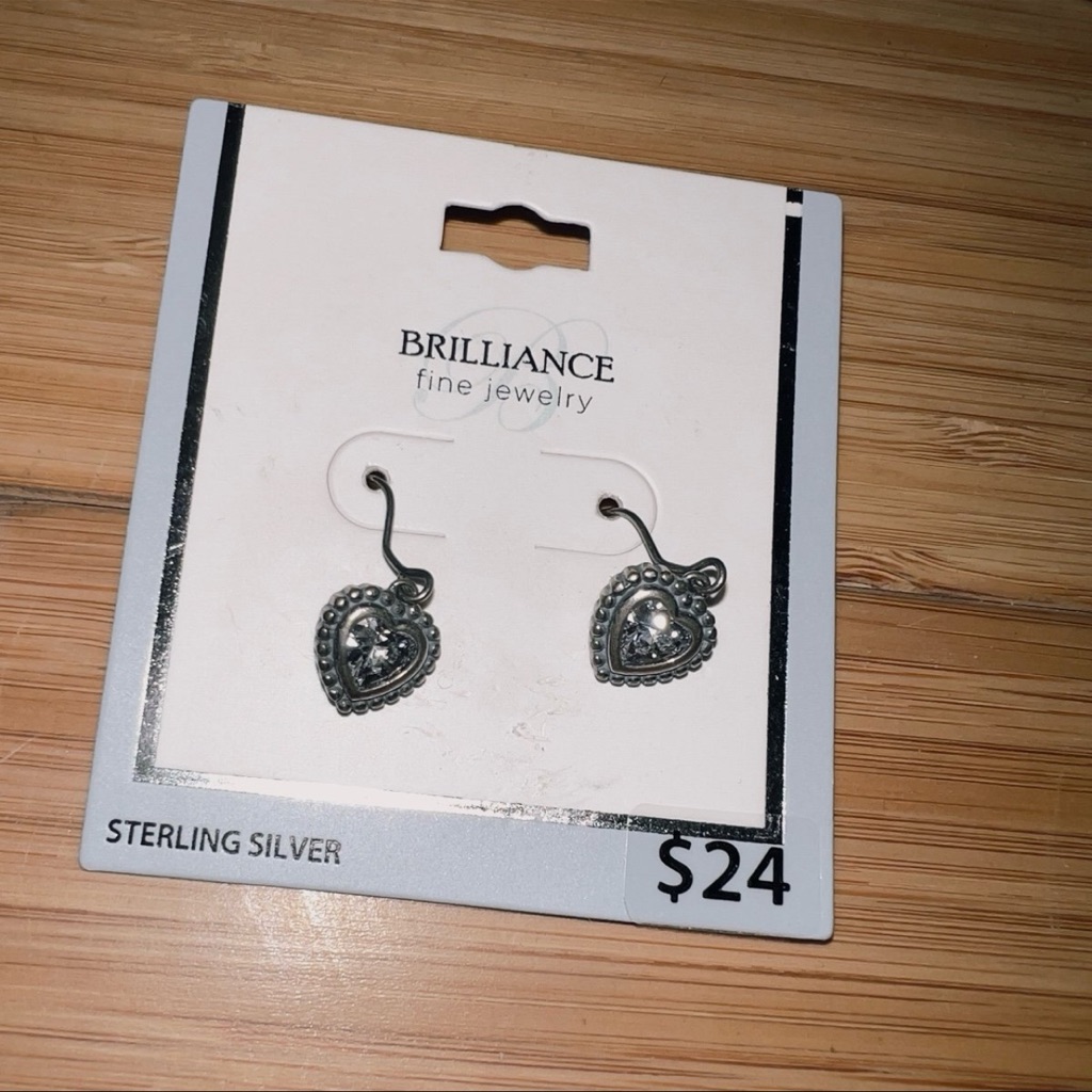 Brilliance Sterling Silver Heart Earrings New